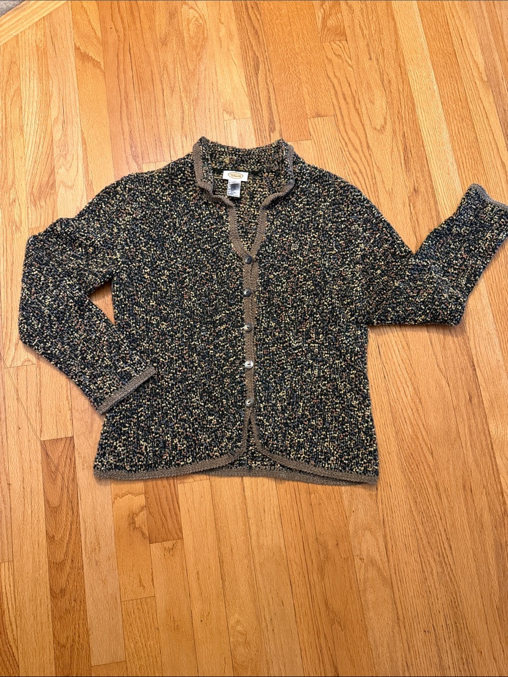Talbots Green Tweed Button up Cardigan -Large
